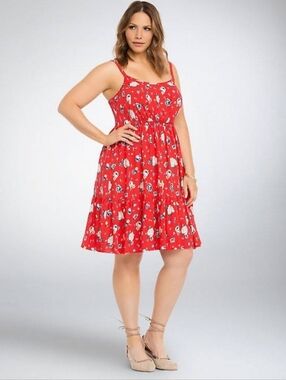 Bouquet-Wedding-Vacation-Beach Torrid Red Floral Sundress Dress Size 2x